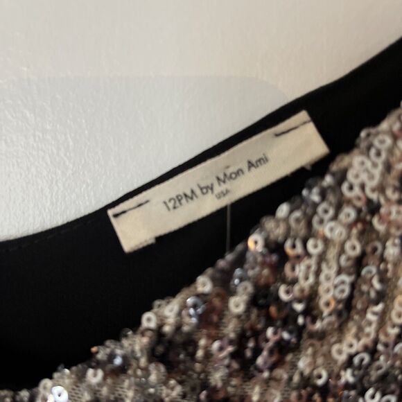 12PM by Mon Ami womens sequined tank top blouse shirt formal beige black small - Picture 3 of 14